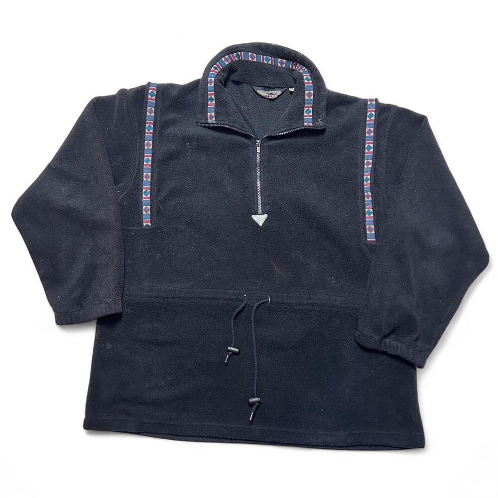 Spindle River 80s Vintage Aztec Black Half Zip Fleece Jacket Southwestern Large